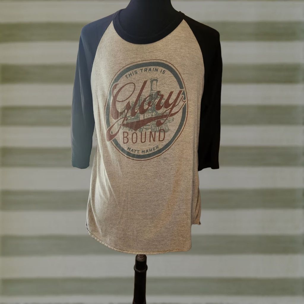 Tultex Matt Maher Glory Bound Black Gray 3/4 Sleeve Raglan Shirt XL Mens Tultex T-Shirt Graphic Print Crew Neck Music Vintage: No Size US XL / EU 56 / 4 - 1 Preview