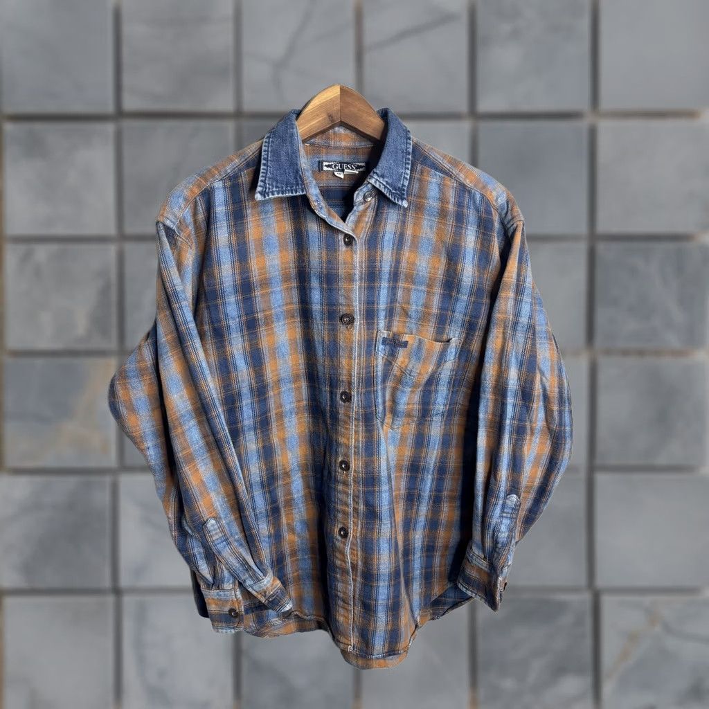 Guess VINTAGE Guess Shirt Mens Medium Blue Orange Plaid Flannel Button Collar VTG Size US M / EU 48-50 / 2 - 1 Thumbnail