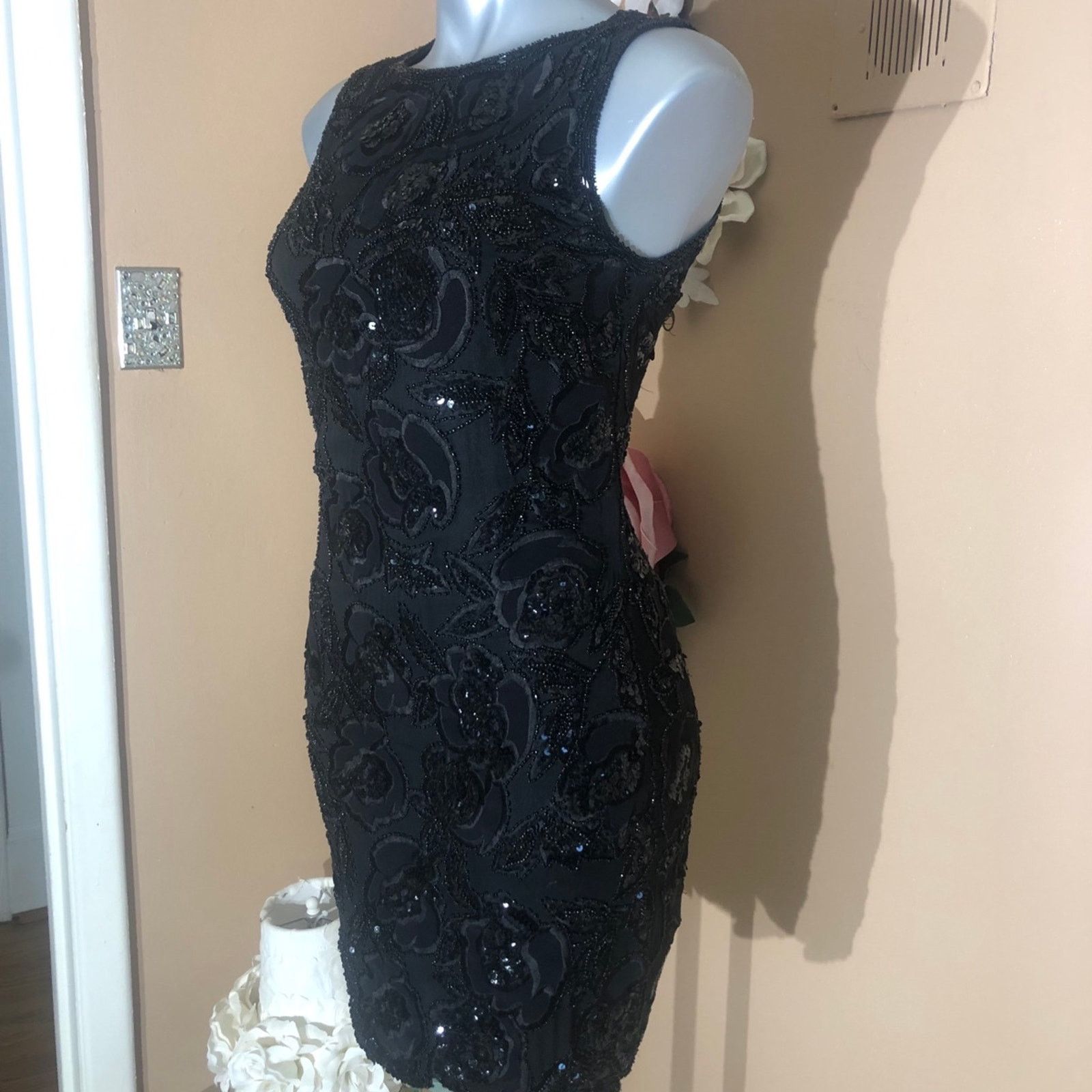 Oleg Cassini Black short sleeve beaded mini gown dress Size S / US 4 / IT 40 - 5 Thumbnail