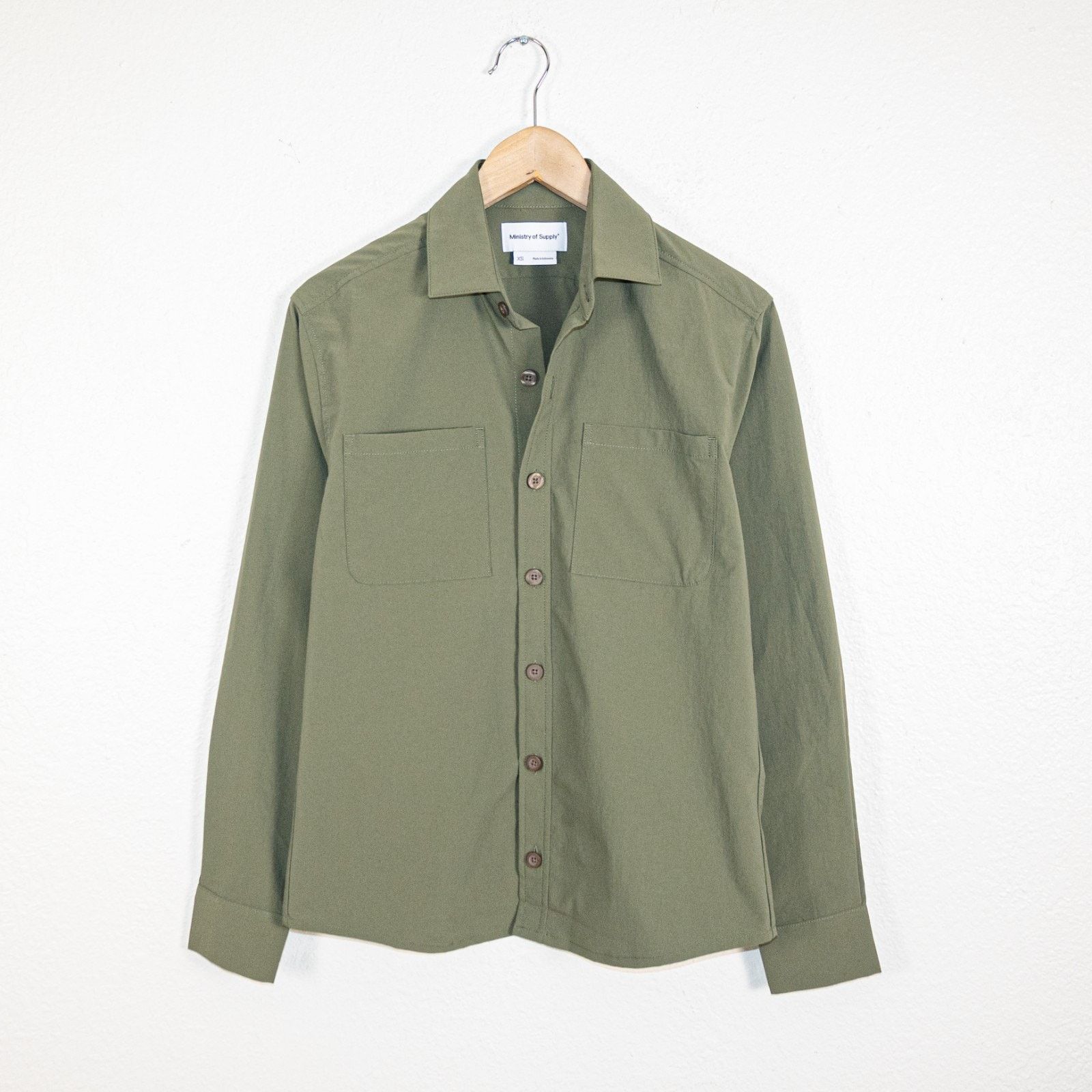Ministry of Supply XS Pace Poplin Overshirt in Olive Green