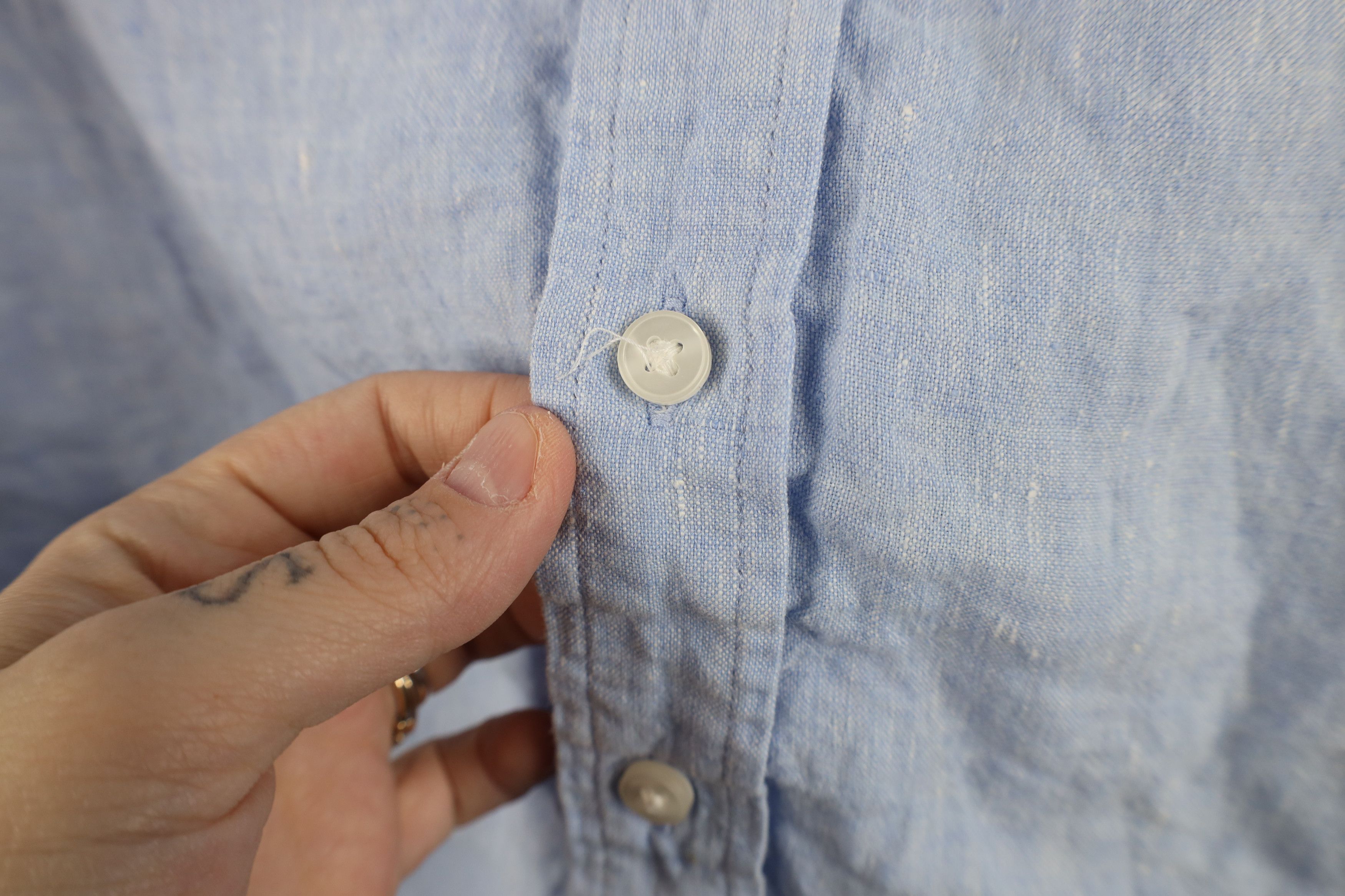 L.L. Bean × Vintage Vintage LL Bean Fitted Linen Collared Button Shirt Blue Size US M / EU 48-50 / 2 - 7 Thumbnail
