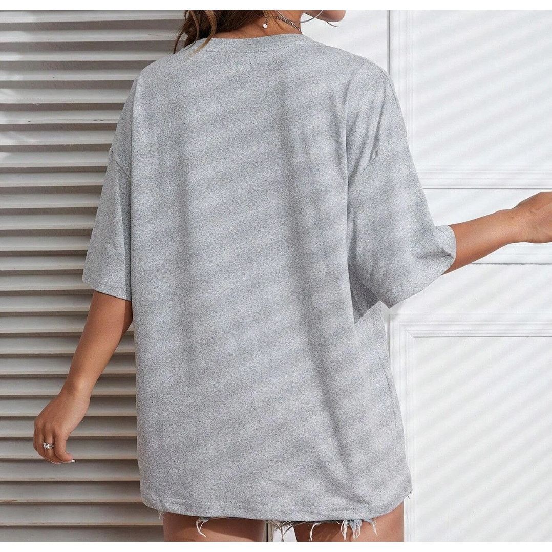 Shein Car & Letter Graphic Drop Shoulder Oversized Tee, Size L Size L / US 10 / IT 46 - 2 Thumbnail