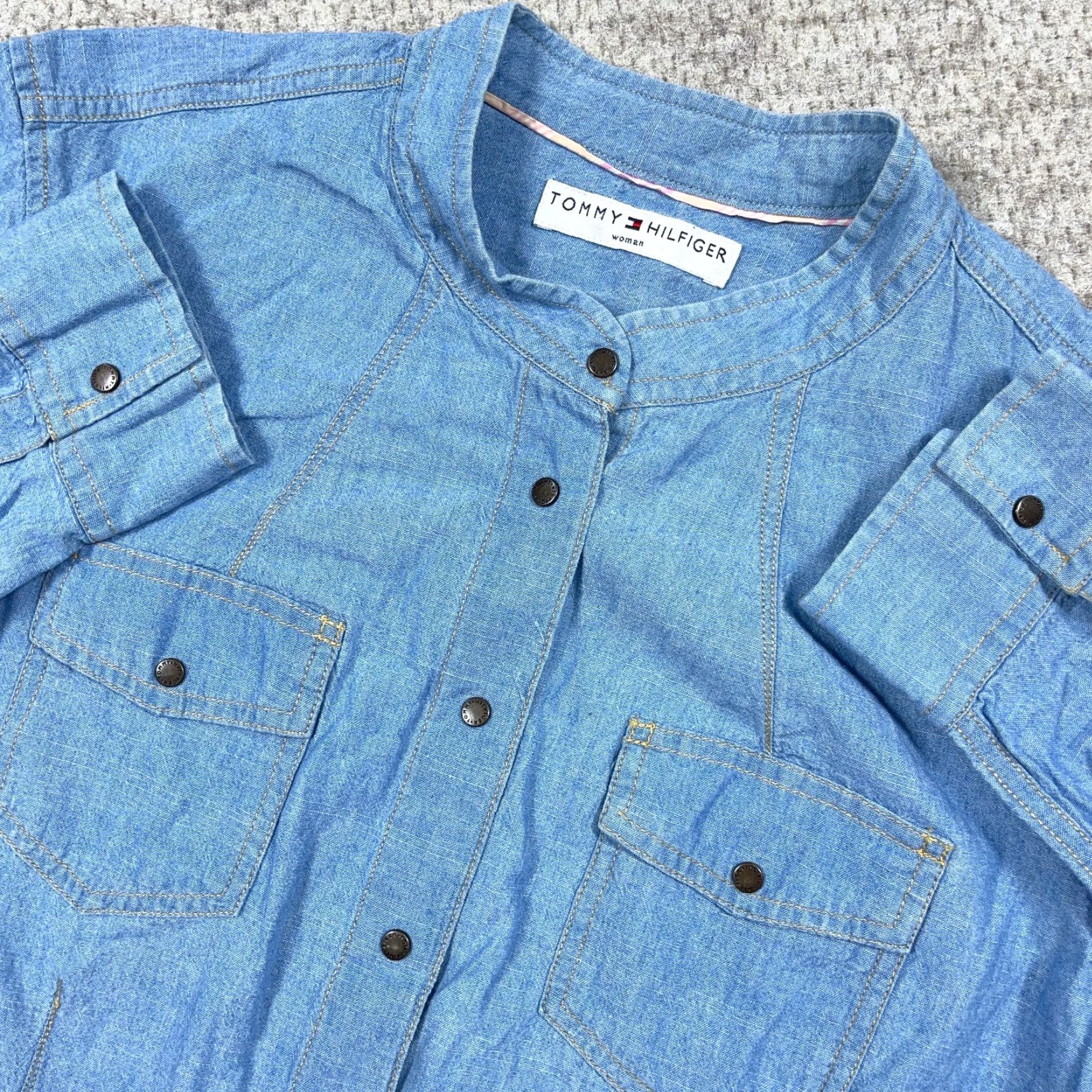 Tommy Hilfiger Tommy Hilfiger Denim Shirt Women 16 Button-Up Collared Western Cowboy Preppy Casual Solid Blue 100% Cotton Regular Size XXL / US 16-18 / IT 52-54 - 2 Thumbnail