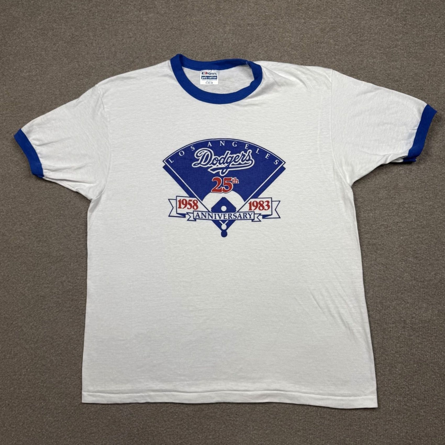 Hanes VINTAGE Hanes LA Dodgers Ringer T Shirt XL White Baseball Tee 1983 90s Disney Mickey Mouse Logo Men X L White 80s 90s Shirt Mens Size US XL / EU 56 / 4 - 2 Thumbnail