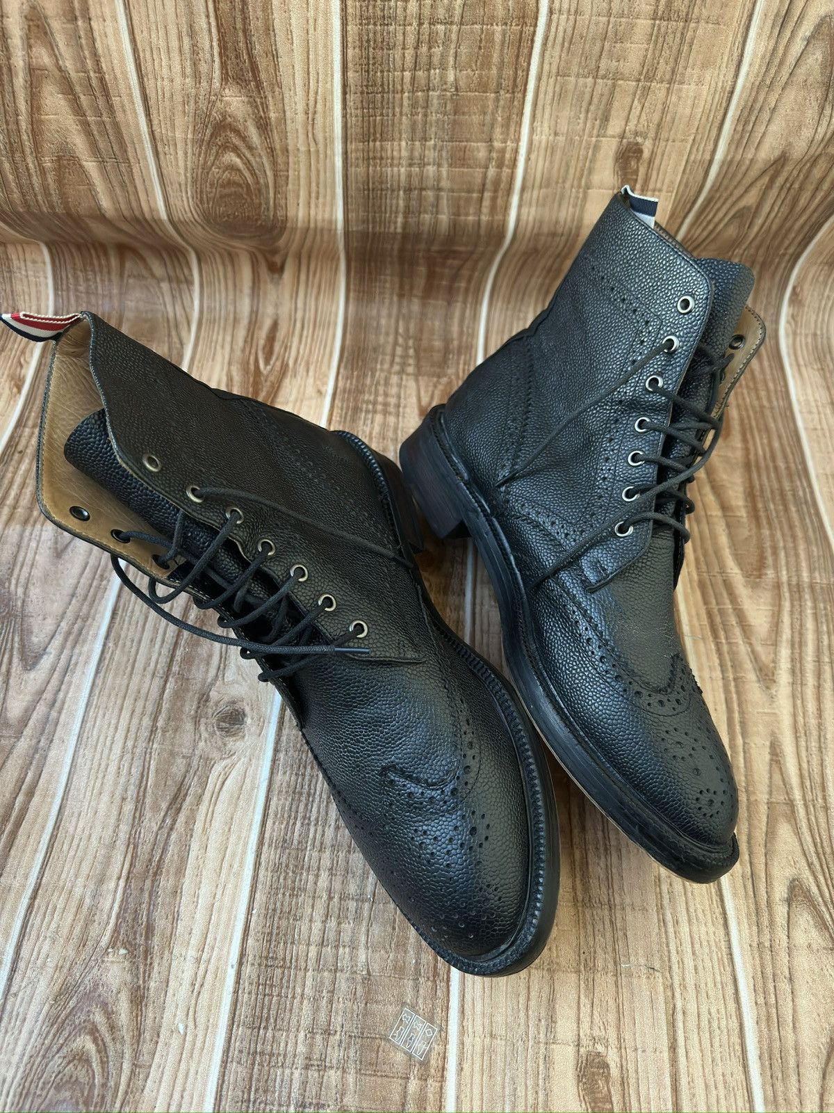 Thom Browne Thom Browne Pebble-Grain Leather Brogue Boots – Black Size US 8.5 / EU 41-42 - 7 Thumbnail