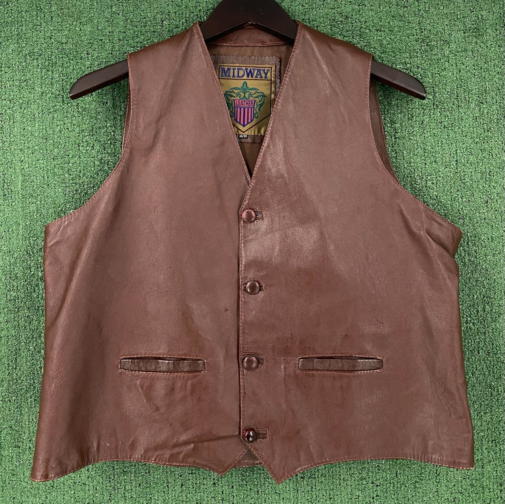 Other 80’s Midway Chocolate Brown Button Leather Vest Men’s Medium Size US M / EU 48-50 / 2 - 1 Thumbnail