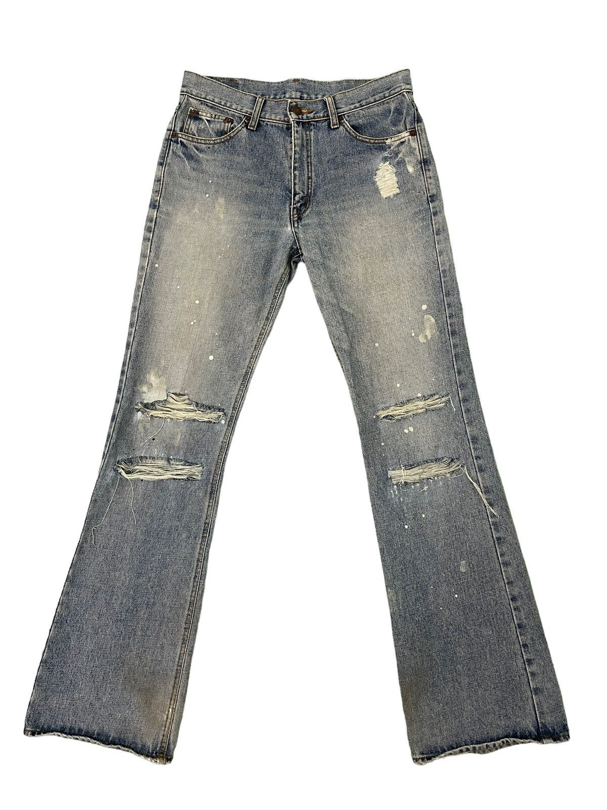Japanese Brand Flare Jeans Vtg Bobson Distress Painted Boot Cut 6🟦5 Size US 31 - 2 Thumbnail