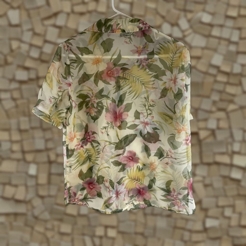 Vintage Apparenza Shirt Women's Small Cream Tropical Floral Button-Up Semi-Sheer Size S / US 4 / IT 40 - 1 Thumbnail