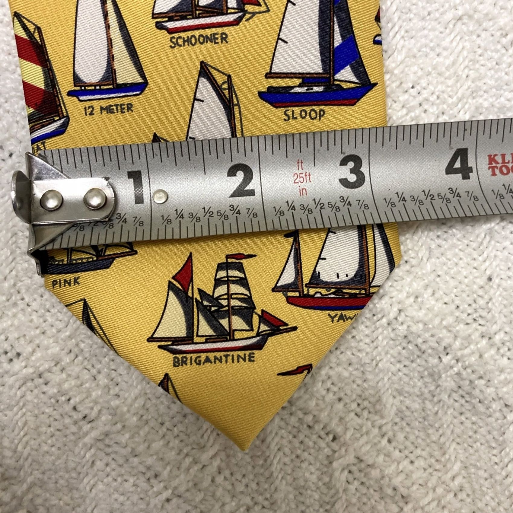 Vintage Alynn Neckwear Name That Boat Tie Eric Holch Silk Necktie Sailboats NWT Sailboats Boats Nautical Yellow 57-60" Mens Silk Tie Size ONE SIZE - 3 Thumbnail