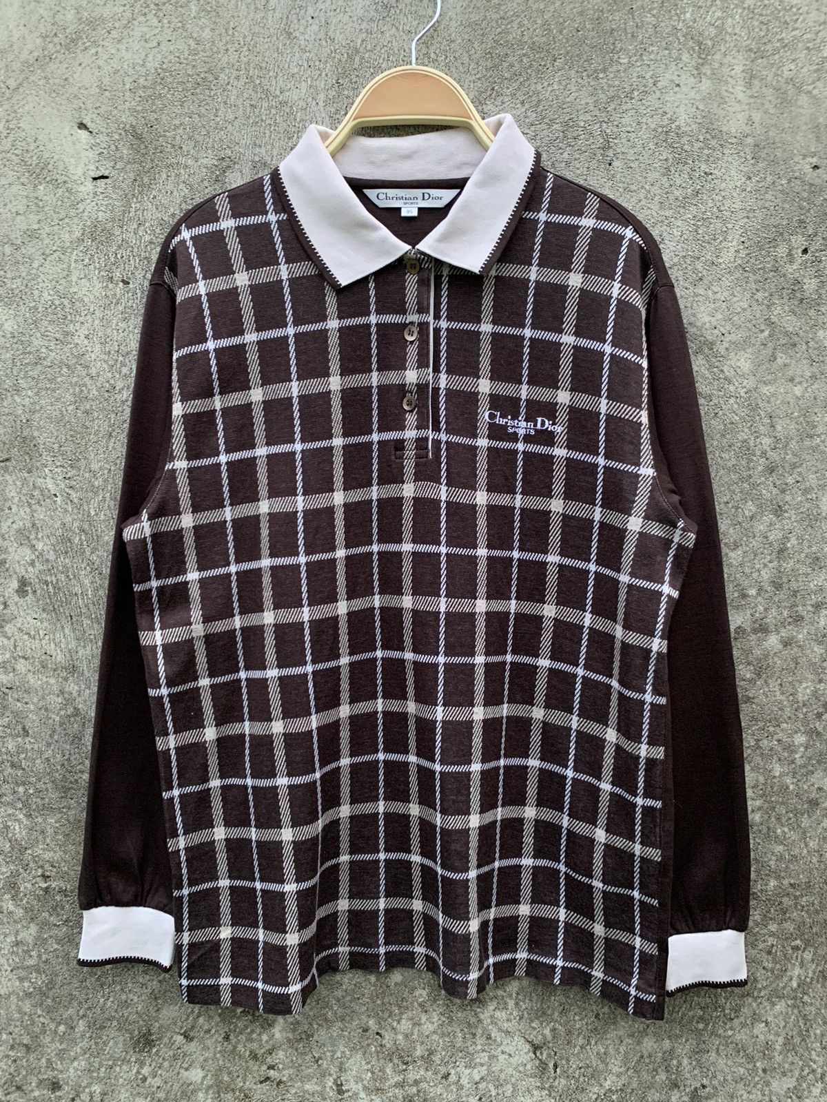 image of Christian Dior Monsieur x Dior Christian Dior Brown Plaid Longsleeve Polo Rugby Shirt, Women's (Siz