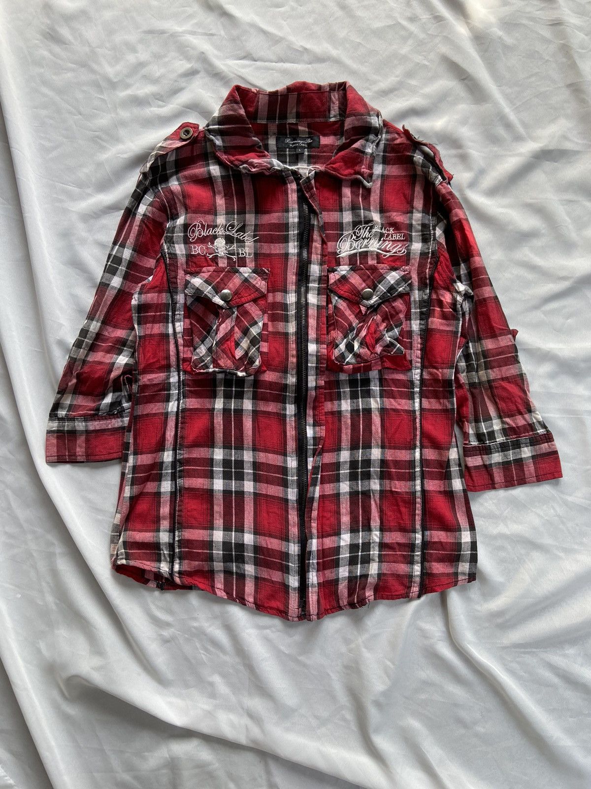 image of Hysteric Glamour x If Six Was Nine Japanese Berning Sho Skull Zipper Button Down Shirt in Red (Size