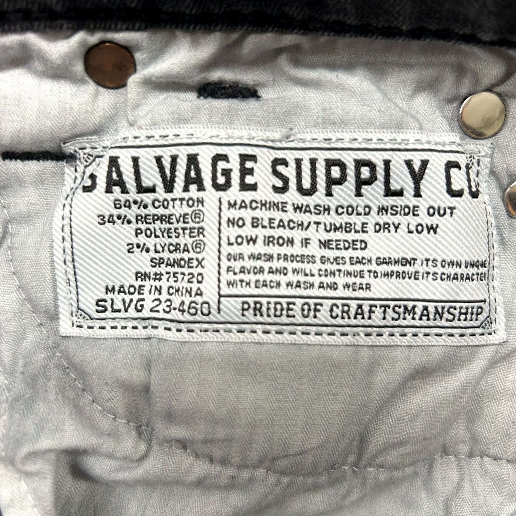 Vintage Salvage Jeans Mens 29x30 Black Havoc Straight Slim Dark Wash Thick Stitch Stretch Buckle Bke 5-Pocket Denim Cotton Slimming Jeans Brand Salvage Size US 29 - 3 Thumbnail