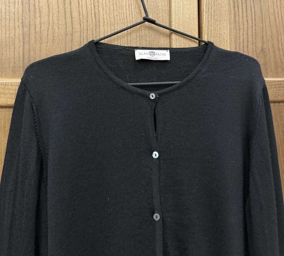 Alan Paine Vintage Alan Paine England Black Merino Wool Cardigan Size L / US 10 / IT 46 - 4 Thumbnail