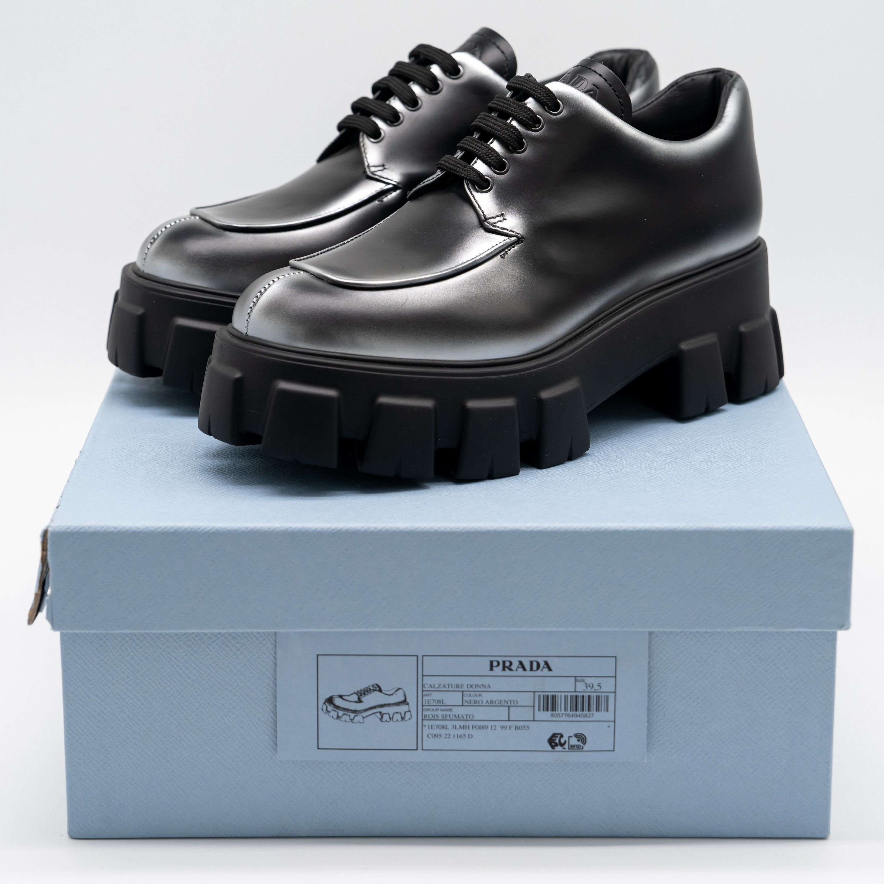 Prada Prada Monolith Brushed Leather Lace-up Shoes Black Silver Size US 9.5 / IT 39.5 - 12 Thumbnail