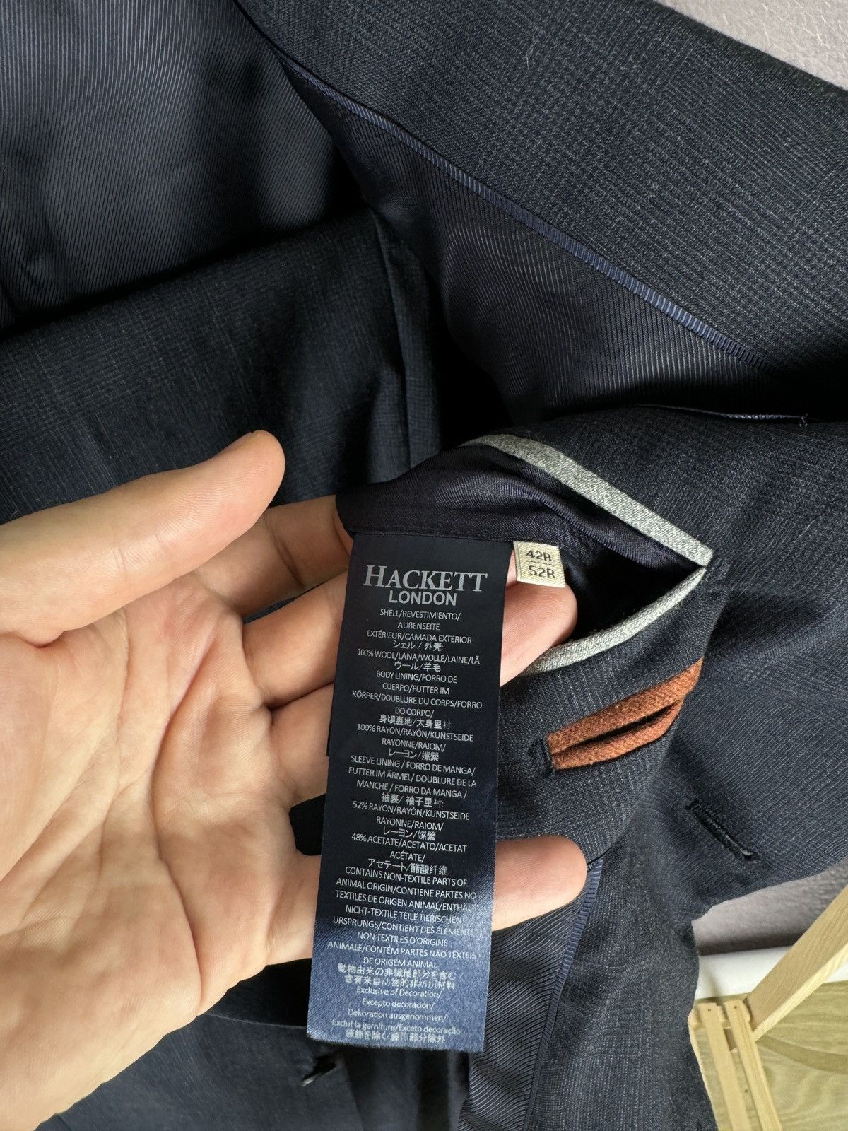 Hackett Men's Hackett Mayfair Lightweight Tonal Check Dark Blue Suit ...