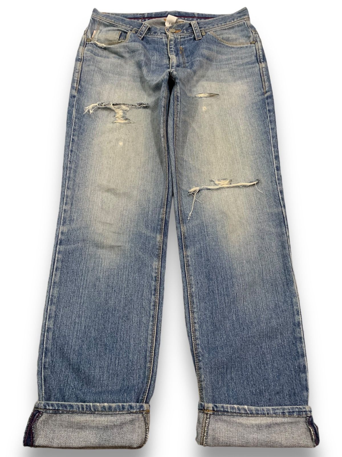 Morgan Homme Vintage Morgan Homme Selvedge Blue Washed Distressed Jeans Size US 30 / EU 46 - 2 Thumbnail