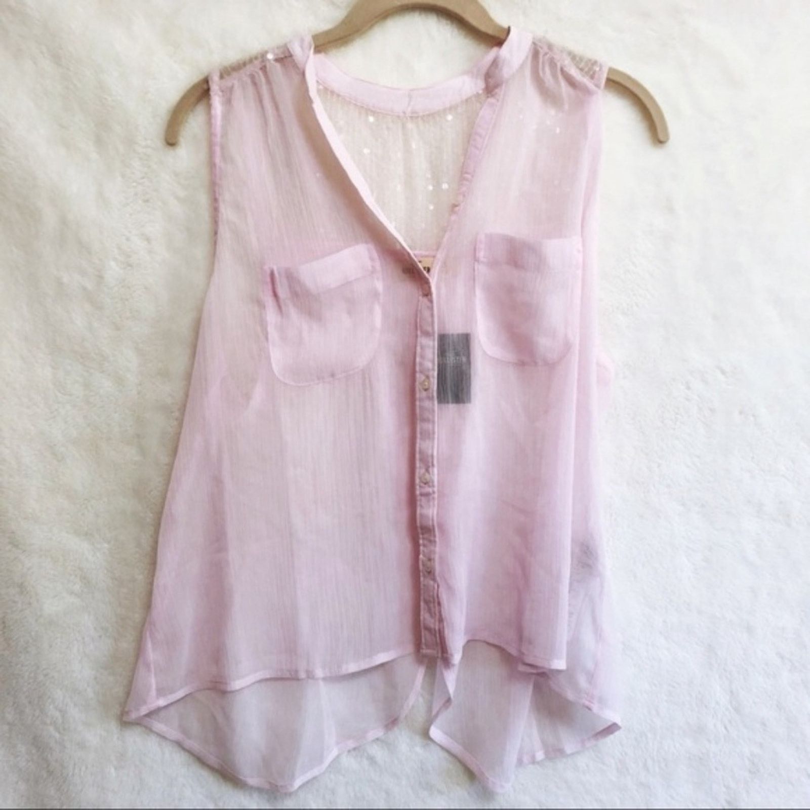 Hollister Hollister Pink Sequined Transparent Tank Top Size S / US 4 / IT 40 - 1 Thumbnail