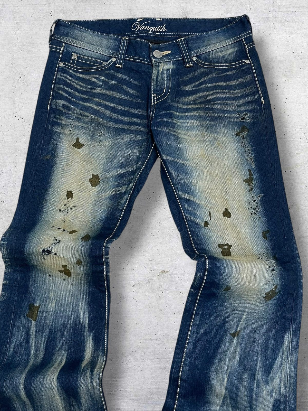 Vanquish VINTAGE MUDWASH FLARED JAPAN DESIGNER VANQUISH GOLD DENIM OG Size US 31 - 6 Thumbnail