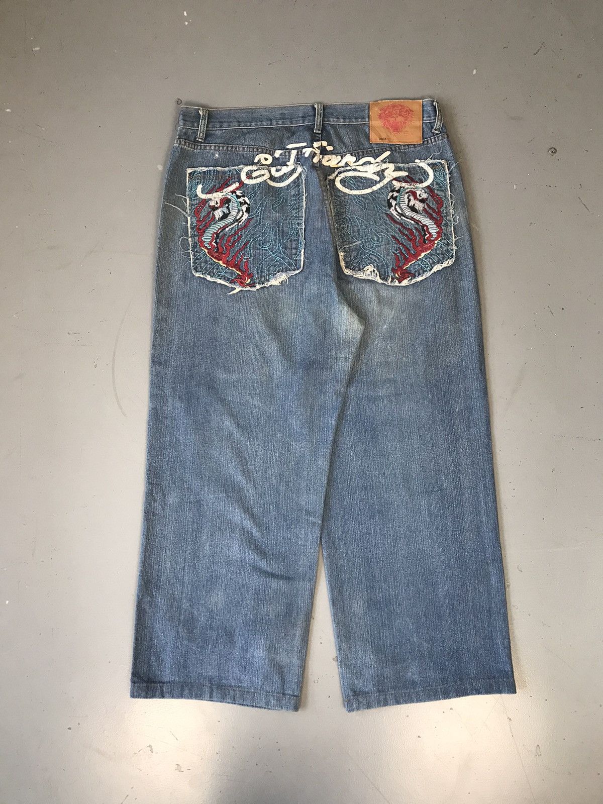 Christian Audigier × Ed Hardy × Vintage Vintage 90s Edhardy Japanese snake 🐍 embroidered denim Size US 37 - 1 Thumbnail