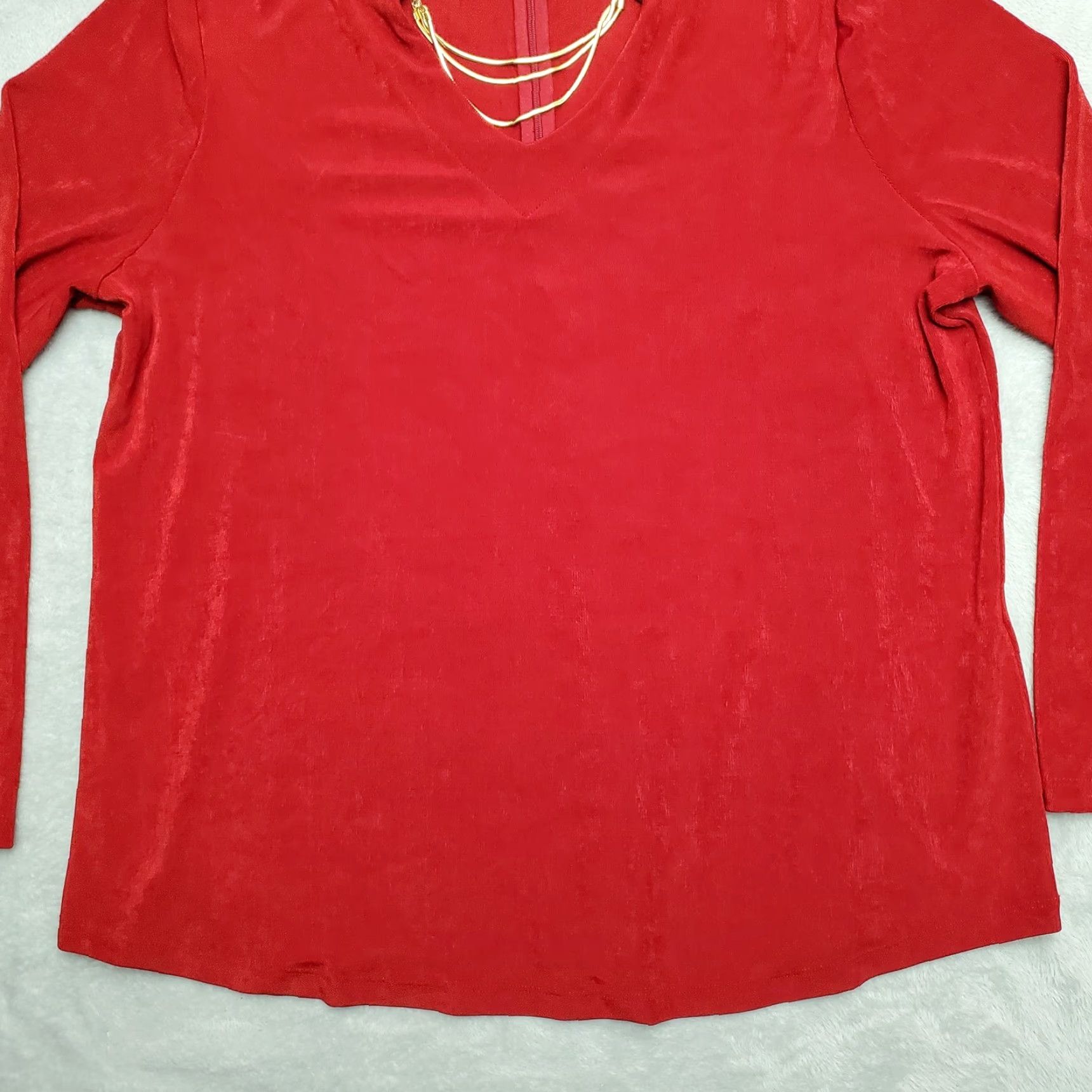 Vintage Chicos Top Womens Size 3 Red Trevelers Stretch Blend Gold Chain Casual Blouse Knit V-Neck Long Sleeve Easy Care Machine Washable Size XS / US 0-2 / IT 36-38 - 3 Thumbnail