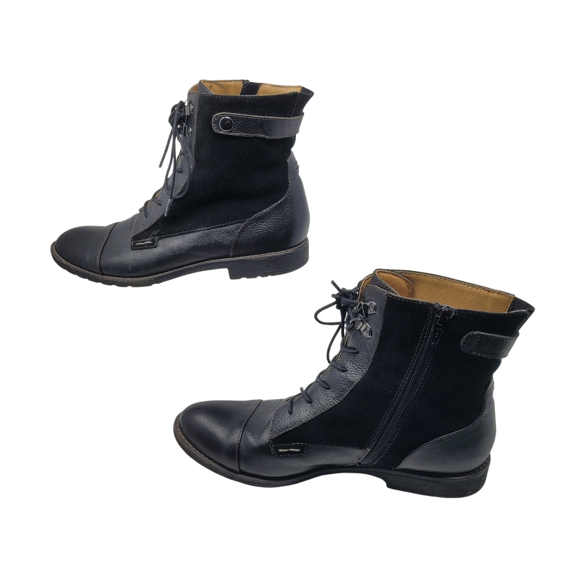 Designer Montana Artisan Black Suede Leather Lace-Up Ankle Boots Side Size US 9.5 / IT 39.5 - 6 Thumbnail