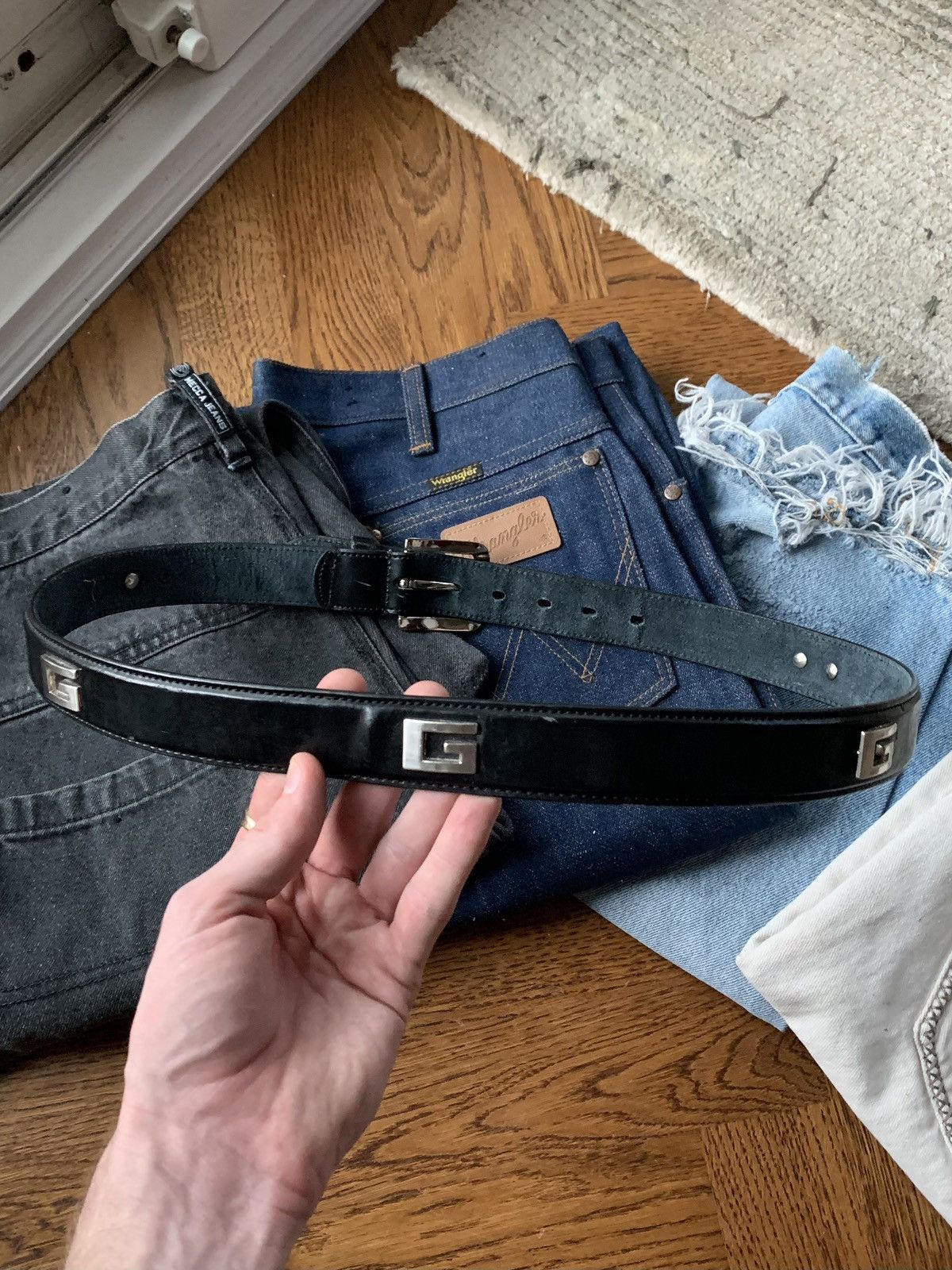 Japanese Brand × Vintage Vintage Gucci Style G Studded Belt Y2K Distressed Leather 90 Size ONE SIZE - 4 Thumbnail