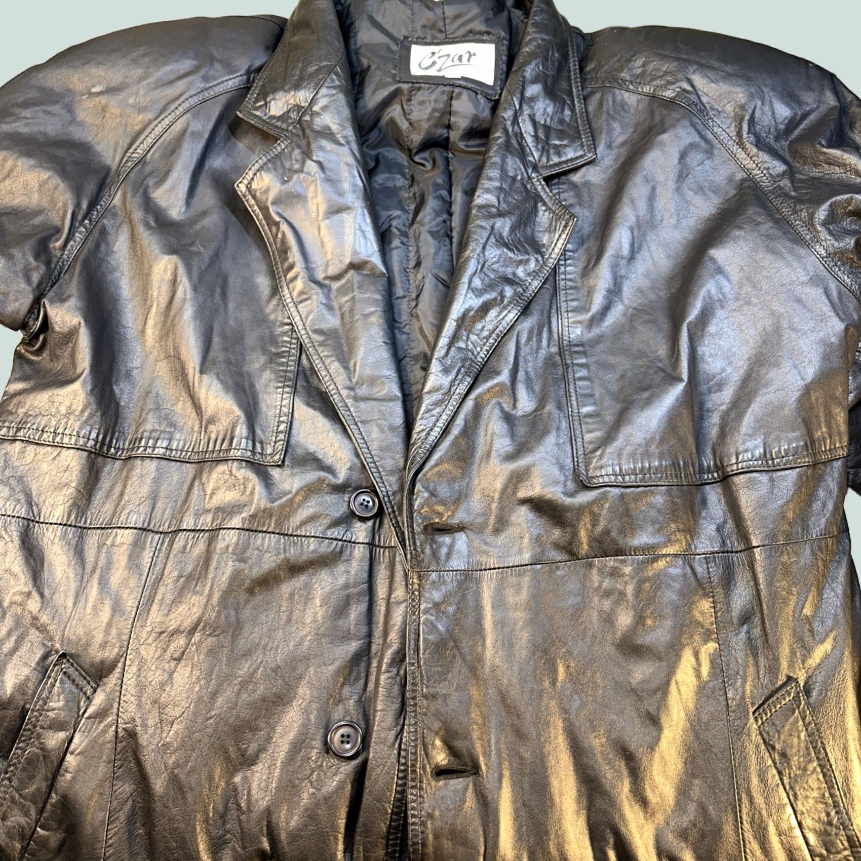 Vintage Czar Leather Trench Coat Long 46 Black Button-up Front Split Back Hem Matrix Y2K Cyberpunk Mens Size US S / EU 44-46 / 1 - 1 Thumbnail