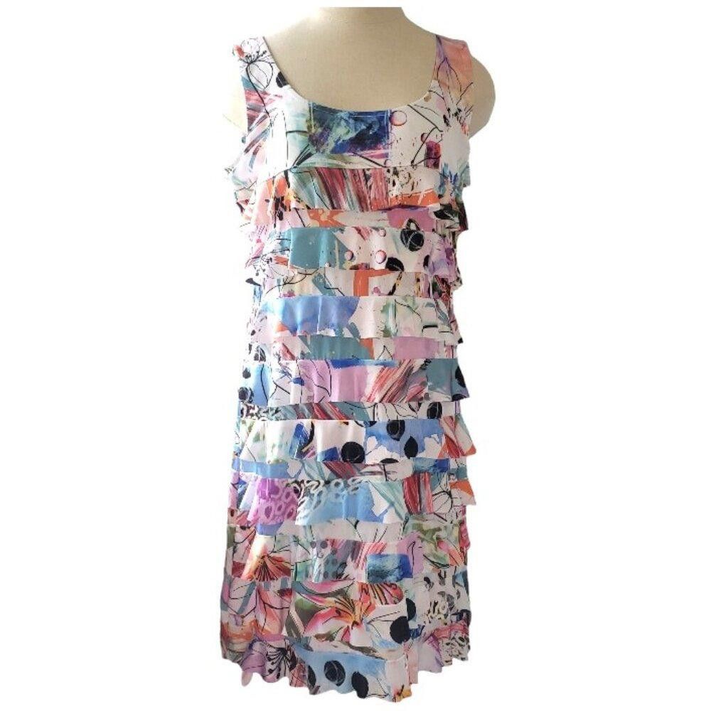 Designer CT1578 Patchington Sleeveless Layered Abstract Midi Dress L Size L / US 10 / IT 46 - 1 Thumbnail