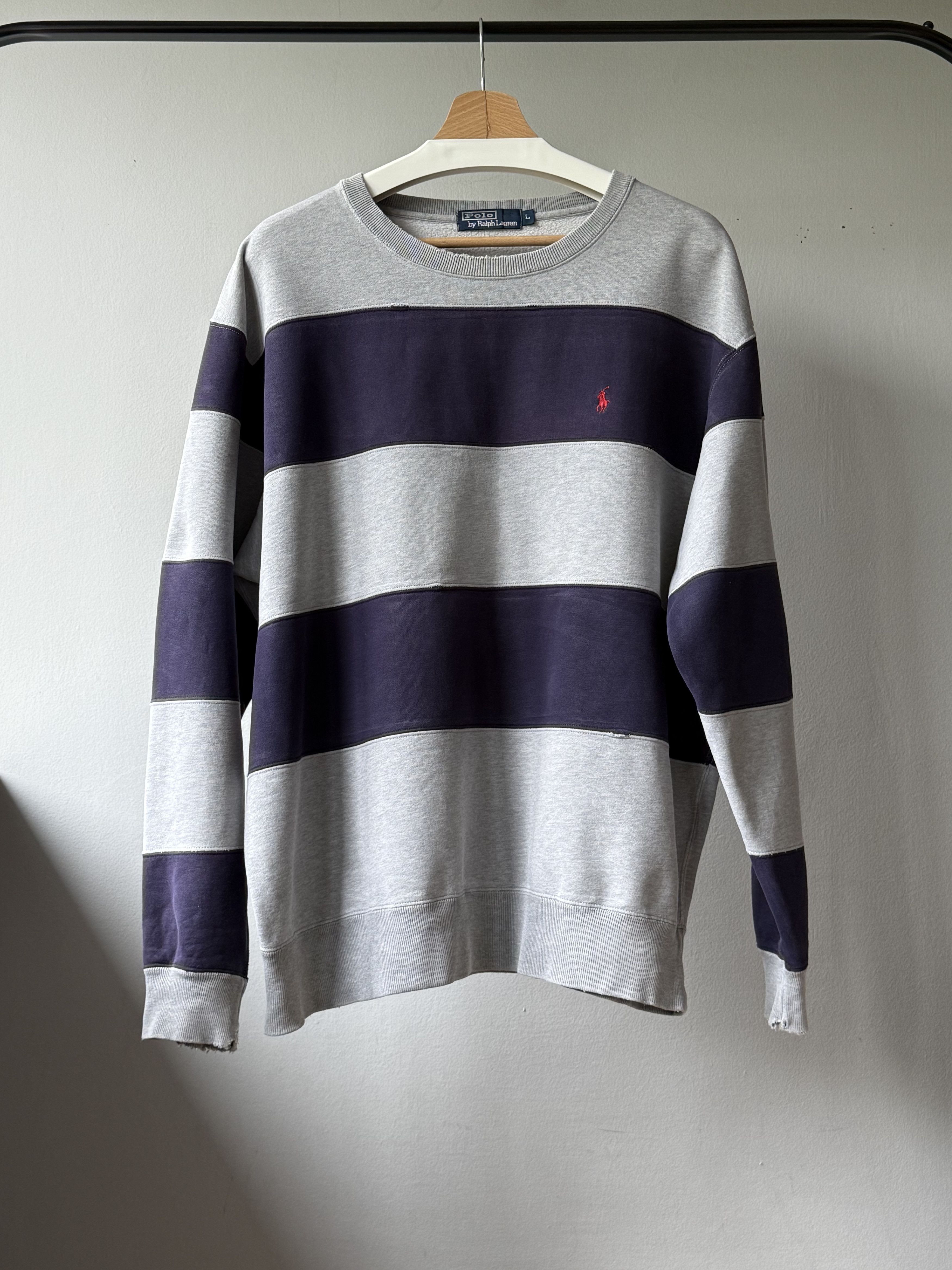 Polo Ralph Lauren Vintage 90's Polo Ralph Lauren Blue Gray Striped Sweatshirt Size US L / EU 52-54 / 3 - 1 Thumbnail