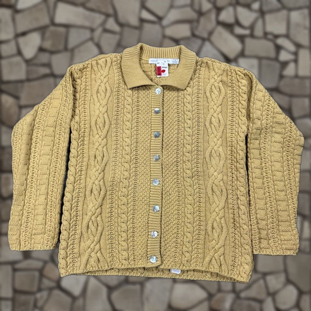 Vintage VINTAGE American Knitworks Women's Cable Knit Cardigan Sweater M Gold Mother of Pearl Buttons Size M / US 6-8 / IT 42-44 - 1 Thumbnail