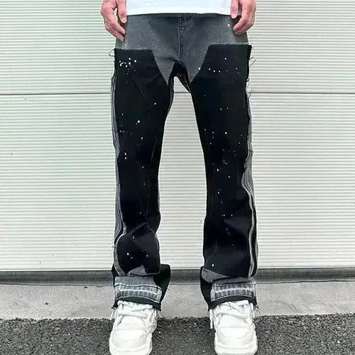 Japanese Brand Splash Ink Painted Washed Micro Elastic Denim Logging Pants Size US 32 / EU 48 - 1 Thumbnail