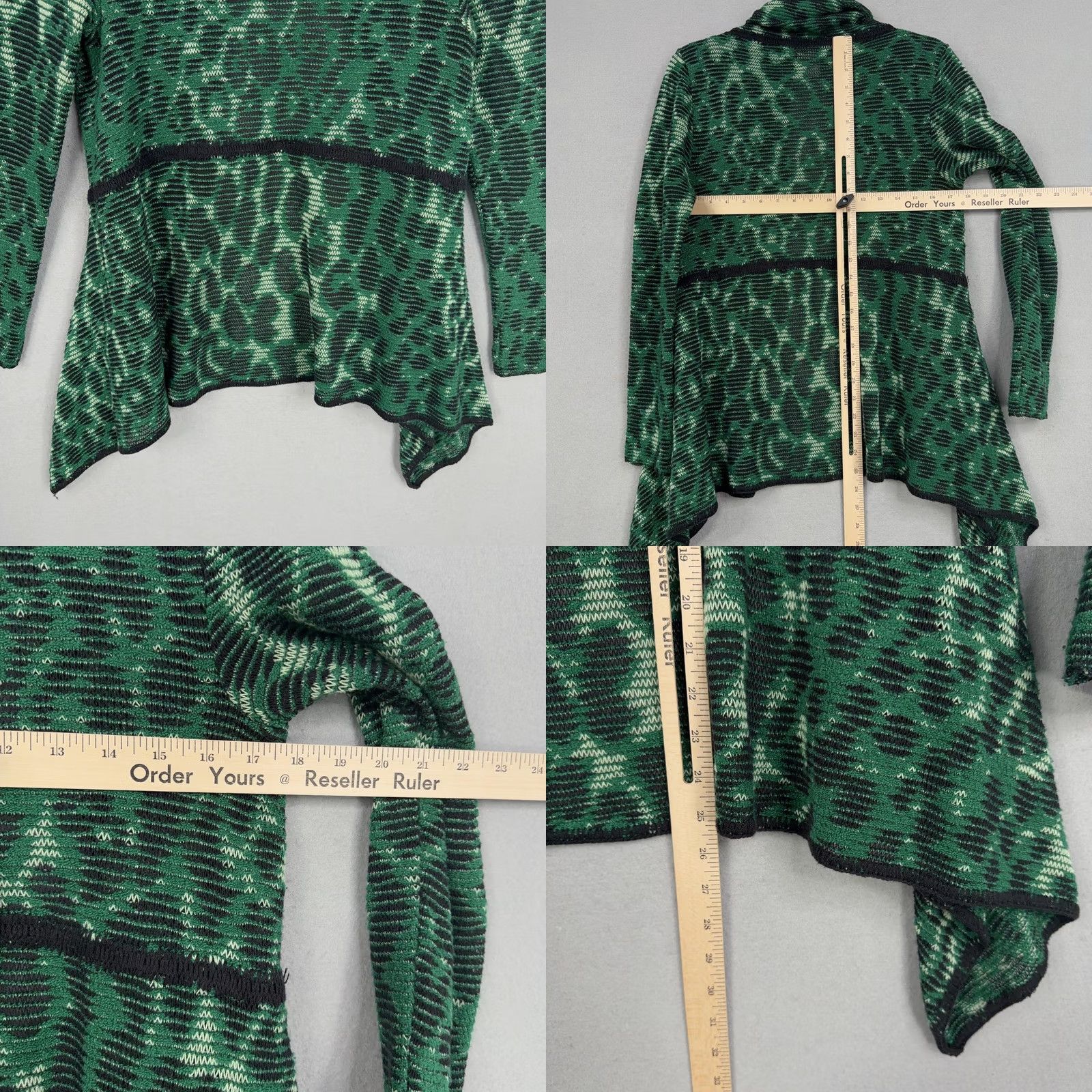 Vintage Cecilia Prado Sweater Womens Small Green Black Open Front Cardigan Knit Animal Print Bohemian Leopard Lightweight Casual Womens Size S / US 4 / IT 40 - 8 Thumbnail