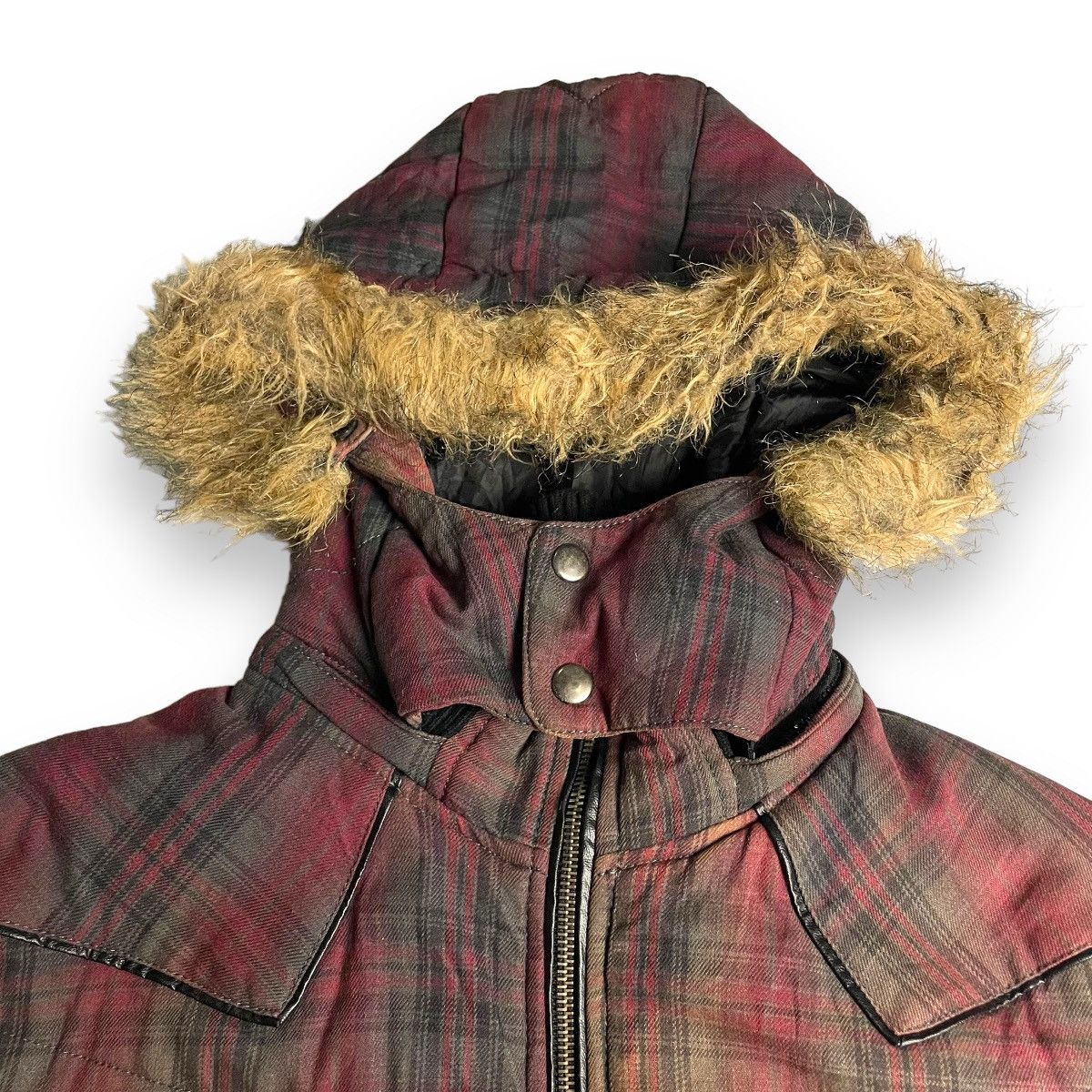 If Six Was Nine × Japanese Brand × Le Grande Bleu (L.G.B.) 🇯🇵 SUN FADED RUSH HOUR TARTAN FUR HOODIE FULL ZIP JACKET Size US L / EU 52-54 / 3 - 7 Thumbnail