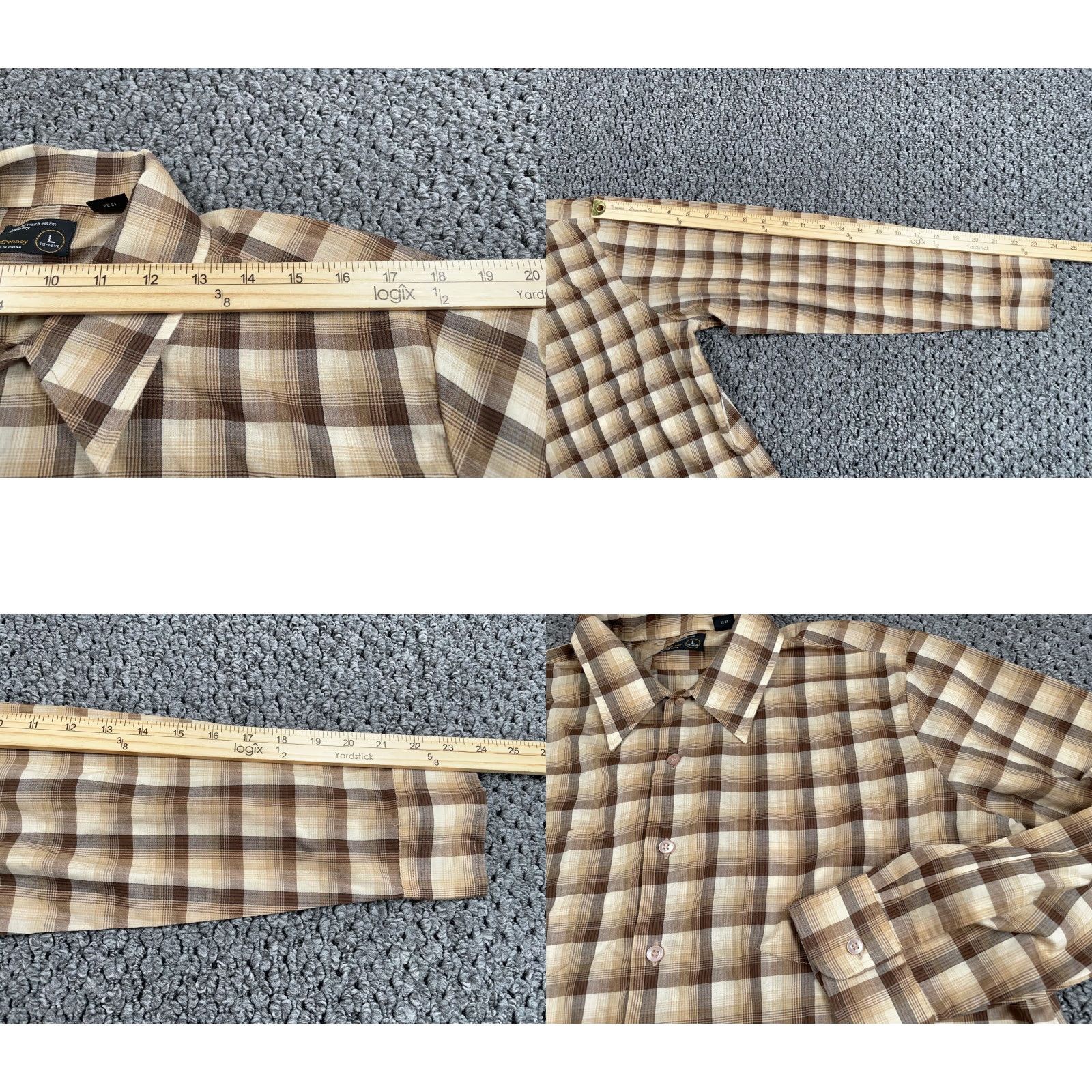 JCPenney VTG 80s Shadow Plaid Shirt Adult Large Beige Brown Lightweight Cotton JCPenney Size US L / EU 52-54 / 3 - 8 Thumbnail