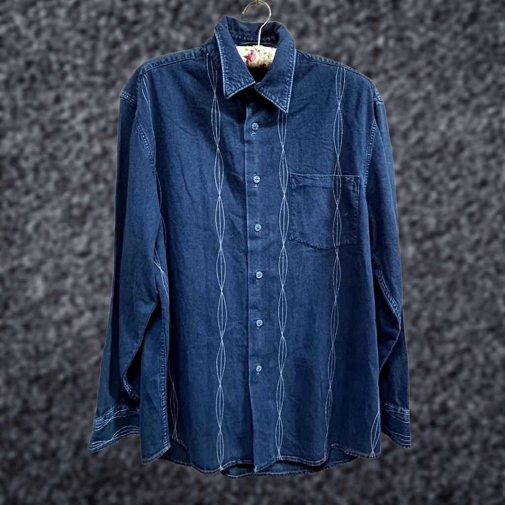 Denime Indigo Palms Denim Company Shirt Blue Pocket Button-Up Long Sleeve Mens Large Casual Everyday Shirt Size US L / EU 52-54 / 3 - 1 Thumbnail