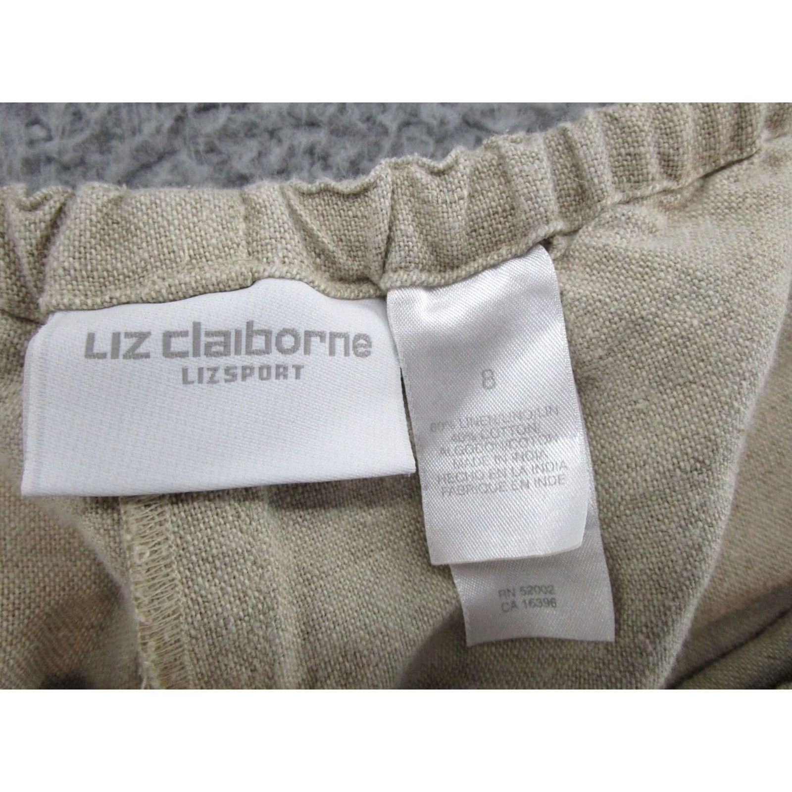 Liz Claiborne Liz Claiborne Beige Linen Blend Elastic Waist Pants Women Size 8 Wide-Leg Casual Travel Chino Size 30" / US 8 / IT 44 - 3 Thumbnail