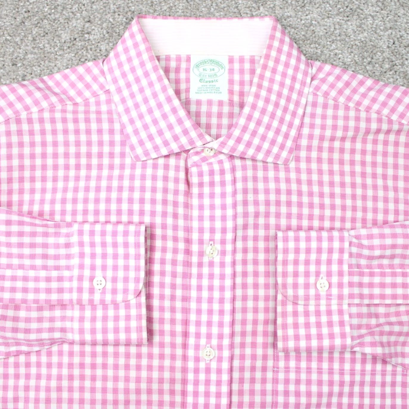 Brooks Brothers Brooks Brothers Shirt Mens 16 34 Pink/White Non-Iron Supima Cotton L/S Dress Shirt Men's Regular Color Pink Pattern Check Modern Classic Size US L / EU 52-54 / 3 - 2 Thumbnail