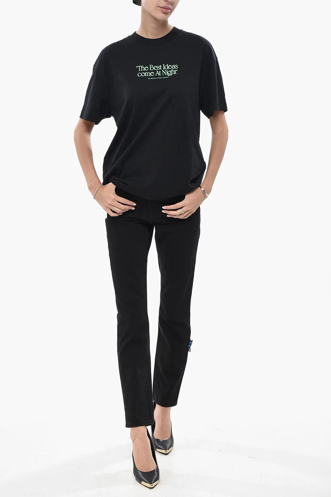 Off-White og1mm0426 Cotton Crewneck T-Shirt in Black Size M / US 6-8 / IT 42-44 - 4 Thumbnail
