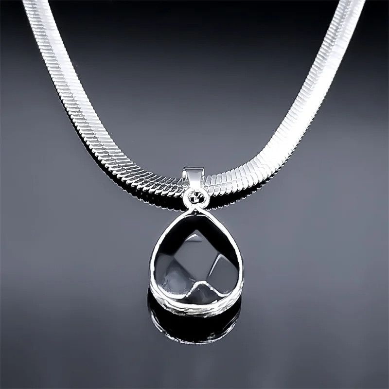 Jewelry Gothic Water Drop Black Obsidian Pendant Charms Necklace Size ONE SIZE - 2 Thumbnail