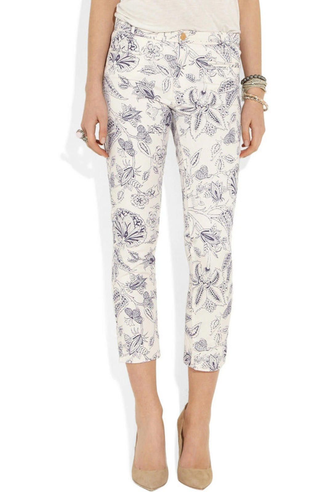 Isabel Marant Lucas White Purple Paisley Crop Jeans 40 uk 12