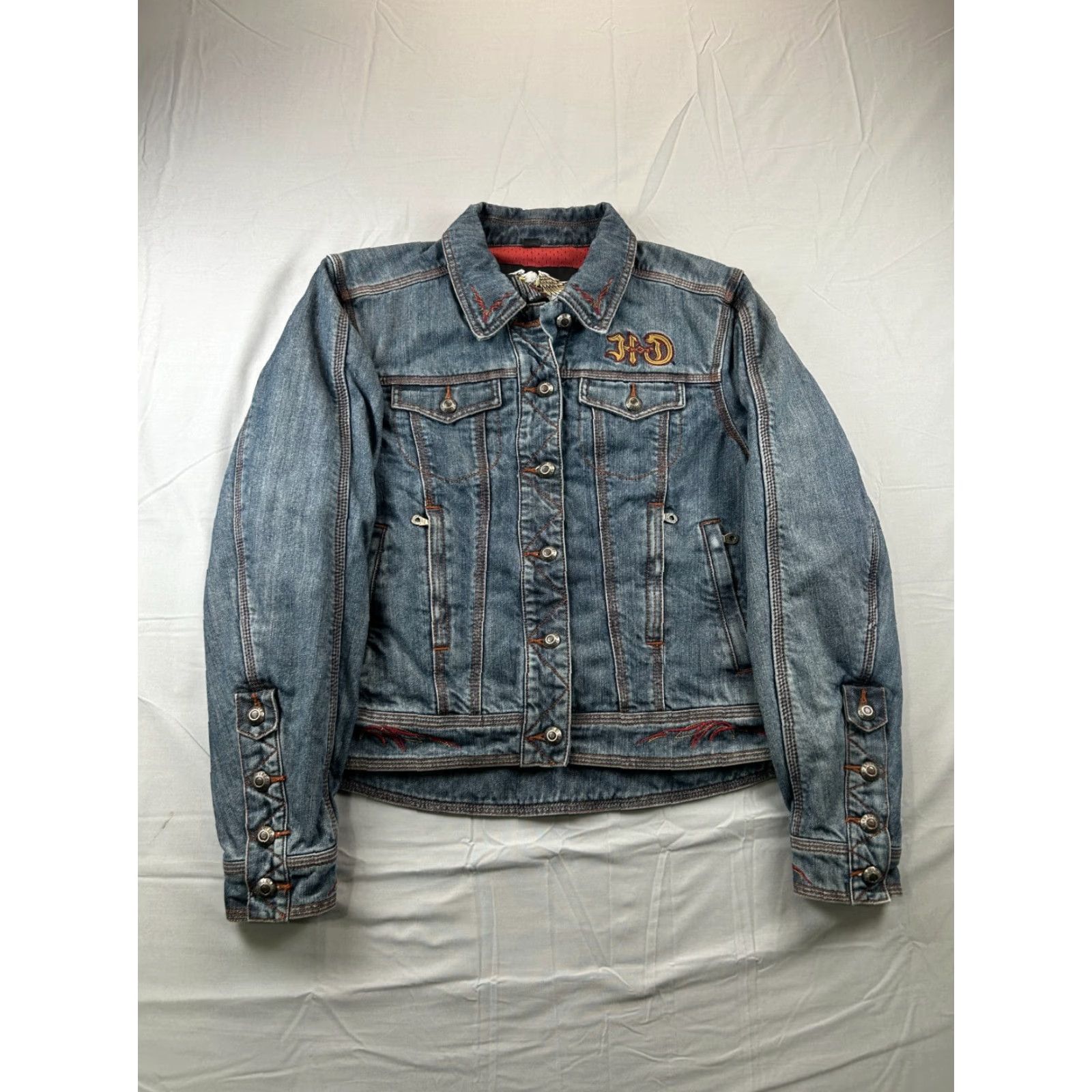 Harley Davidson Harley-Davidson Denim Jacket Womens M Jacket Regular Blue Studded Biker 90s Theme Size M / US 6-8 / IT 42-44 - 3 Thumbnail