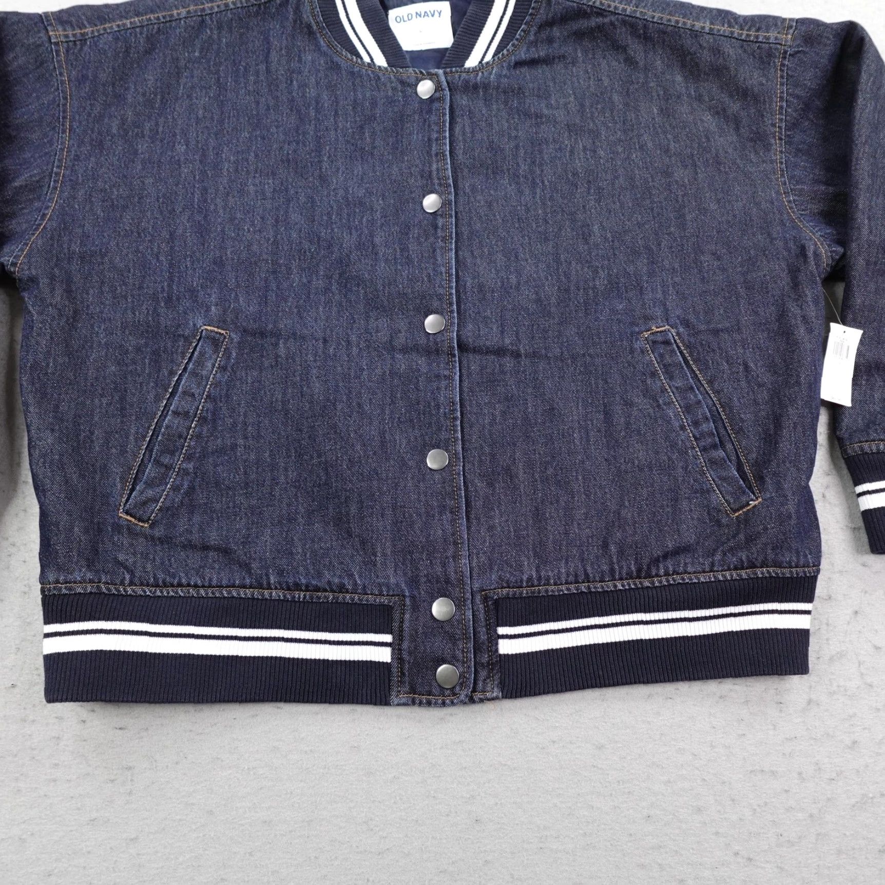 Old Navy Old Navy Jacket Large Blue Denim Bomber Lined Pockets Zipper Womens Size L / US 10 / IT 46 - 3 Thumbnail
