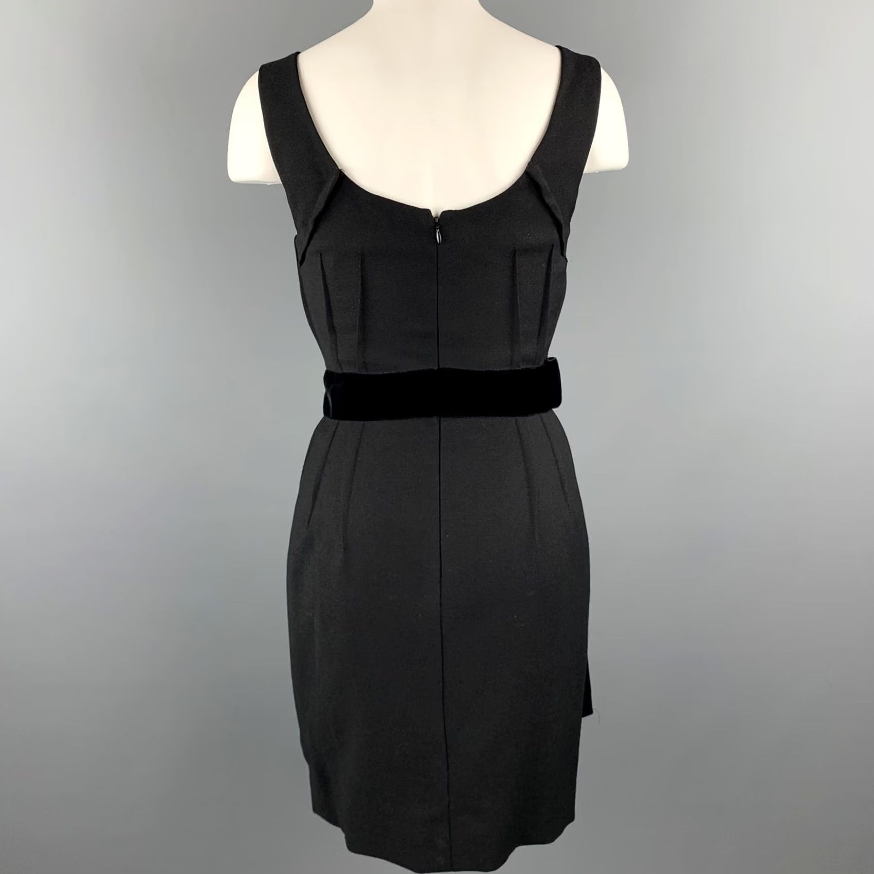 Dolce & Gabbana DOLCE & GABBANA Size 4 Black Virgin Wool Sleeveless Velvet Bow Shift Dress Size S / US 4 / IT 40 - 4 Thumbnail