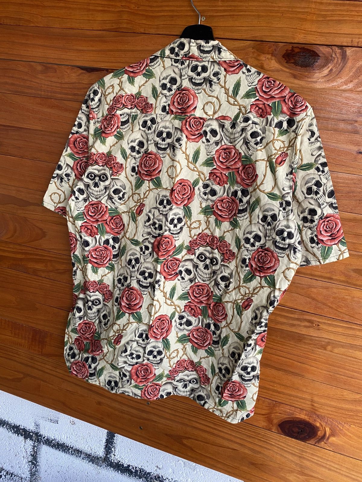 Vintage Rafflesia Designs Skull & Rose Print Shirt – Handmade Gothic Size US L / EU 52-54 / 3 - 11 Thumbnail