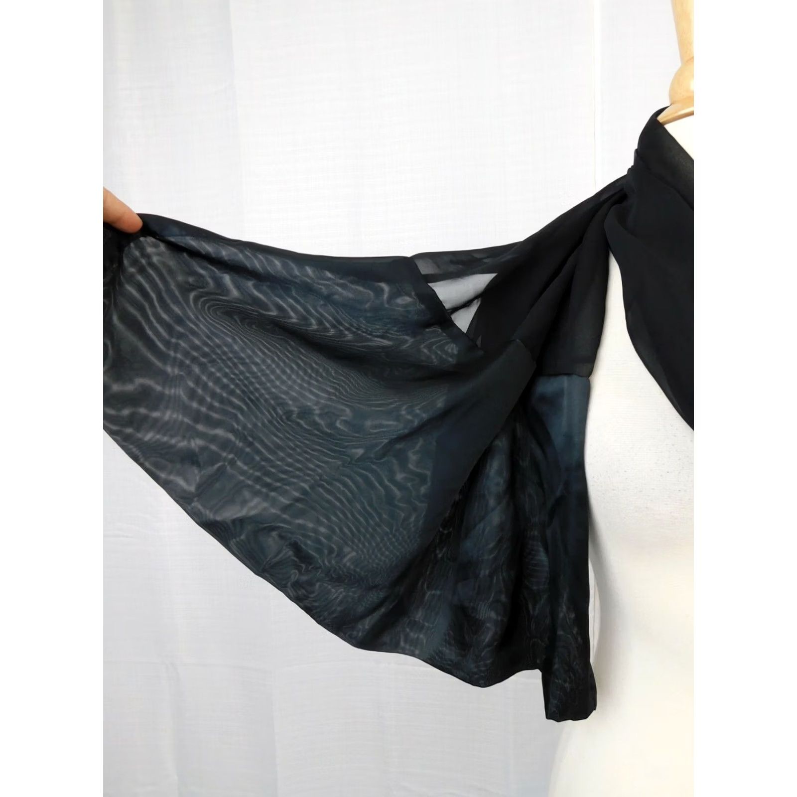 Vintage Collection XIIX Scarf - Black - Satin Border Oblong Polyester - Solid Knit Rectangle - Women - 73" X 27" - Style: 1282611 Size ONE SIZE - 2 Thumbnail