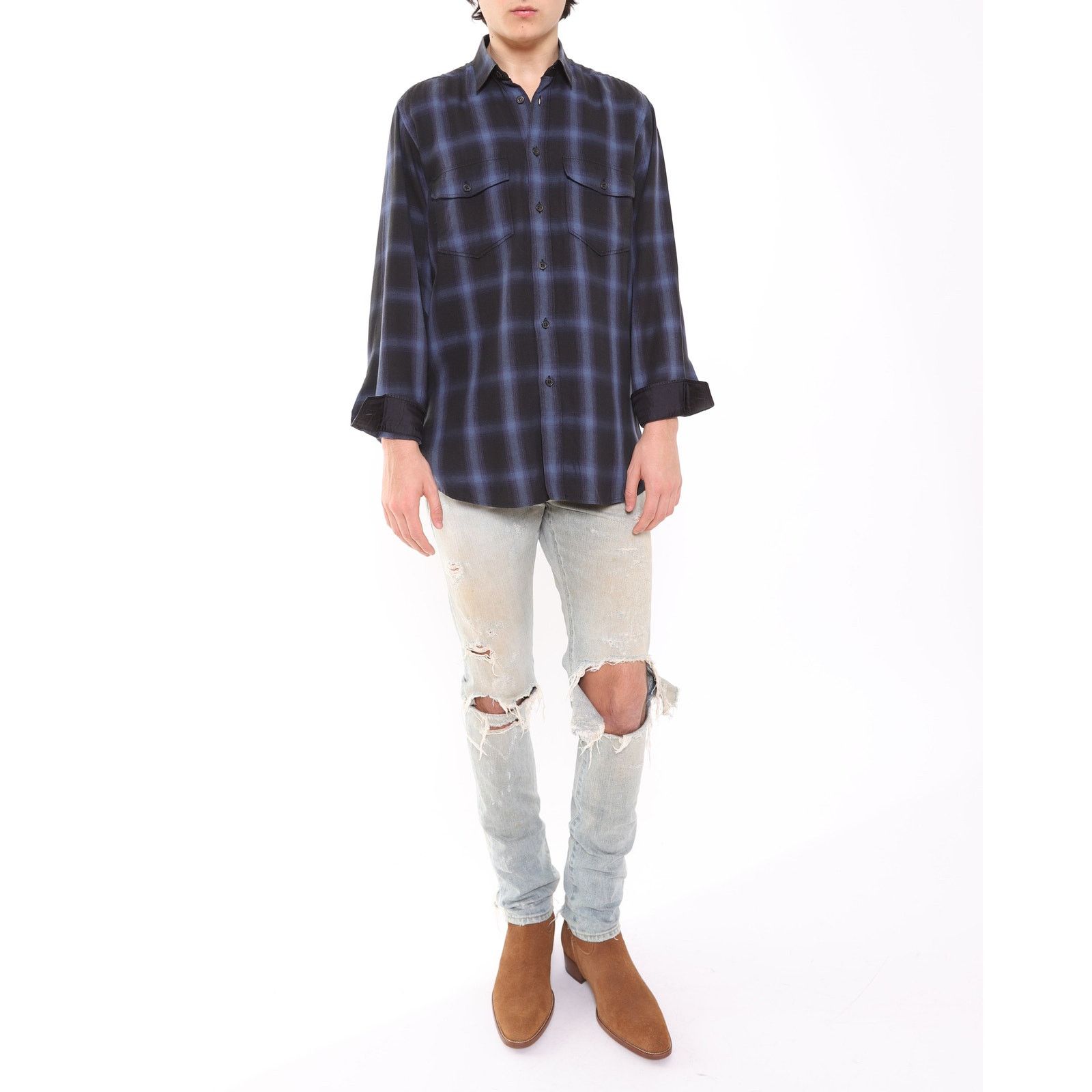 Saint Laurent Paris FW13 Oversized Flannel in Blue & Black Checked Wool Size US M / EU 48-50 / 2 - 7 Thumbnail