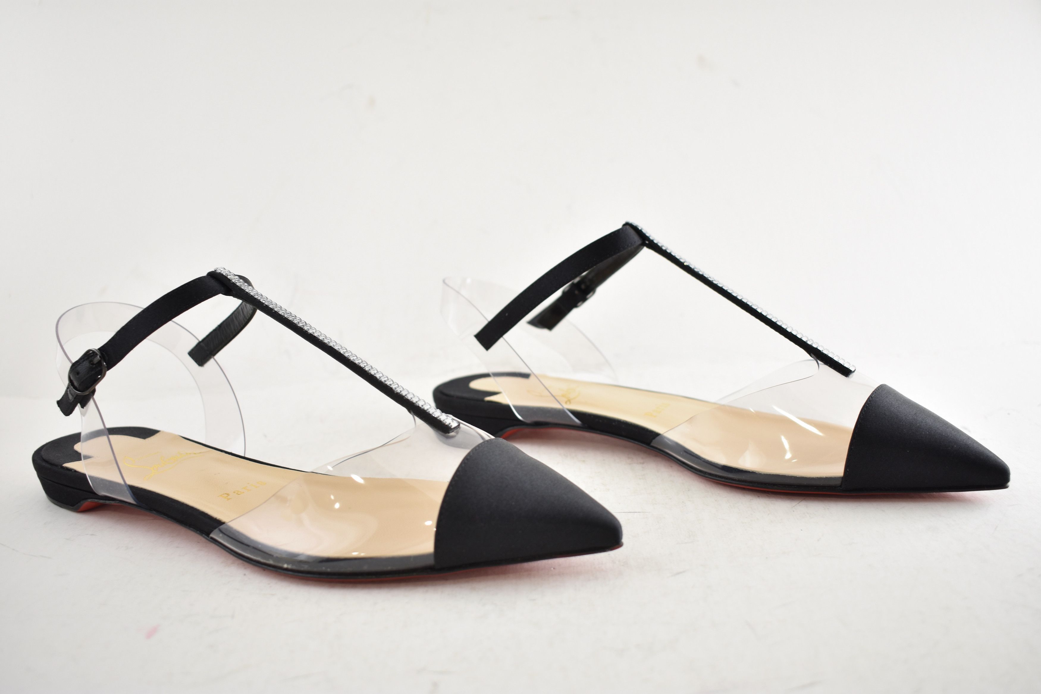 Christian Louboutin Nosy Strass PVC T Strap Pointed Ballerina Ballet Flat 37.5 Size US 7.5 / IT 37.5 - 4 Thumbnail