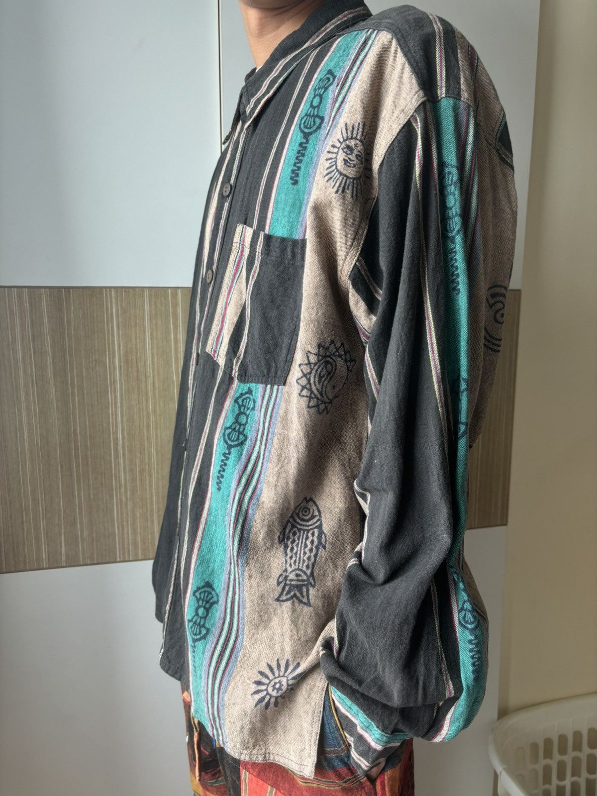 Handmade × Vintage Nepalese Button-up Shirt with Hand Blockprinted design Size US M / EU 48-50 / 2 - 6 Thumbnail