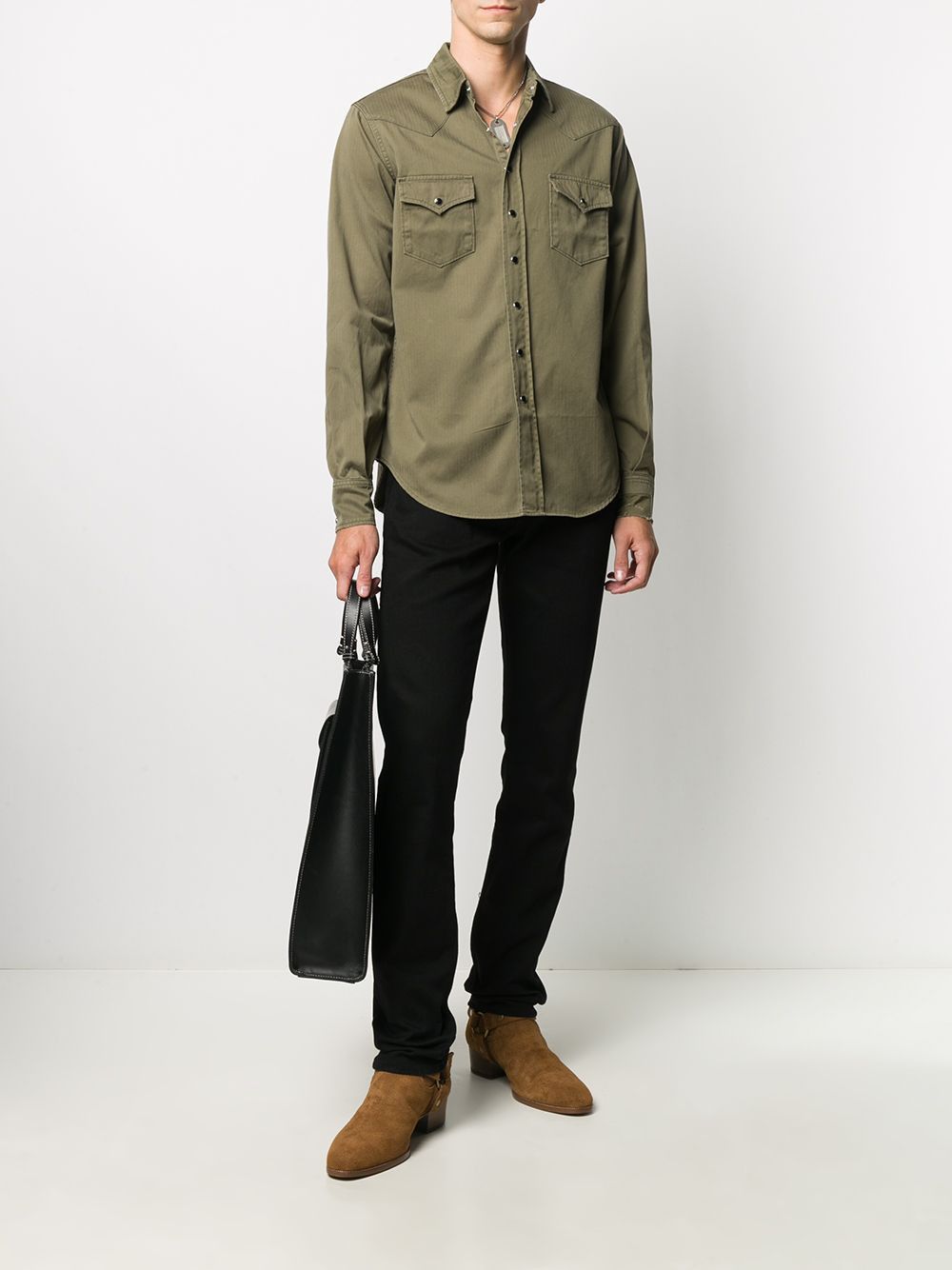 Saint Laurent Paris o1mle1224 Classic Werstern Shirt in Khaki Green Size US M / EU 48-50 / 2 - 2 Thumbnail