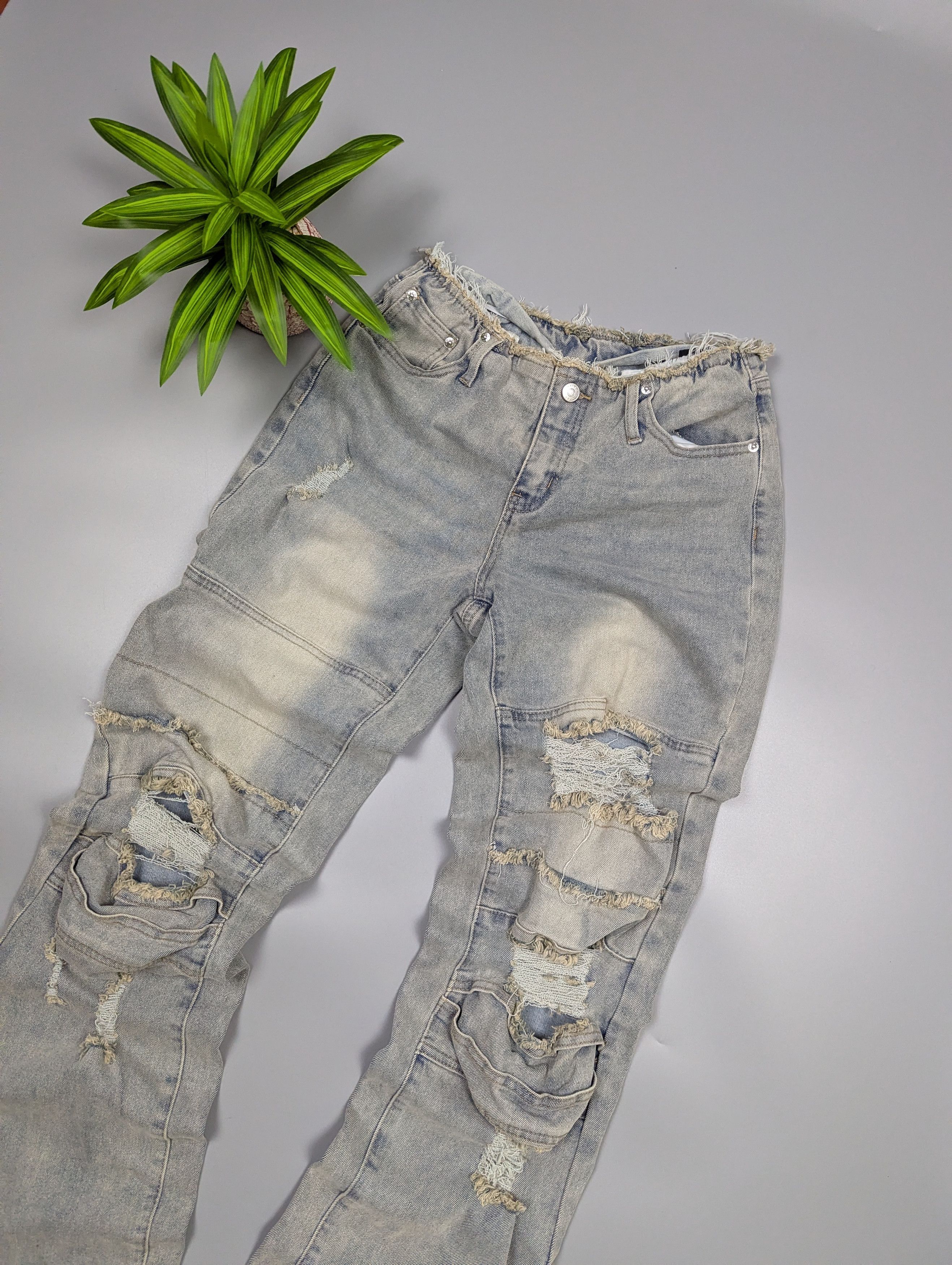 Japanese Brand SUMWON Vintage Y2K Distressed Gray Ripped Avant-Garde Jeans Size 28" / US 6 / IT 42 - 3 Thumbnail